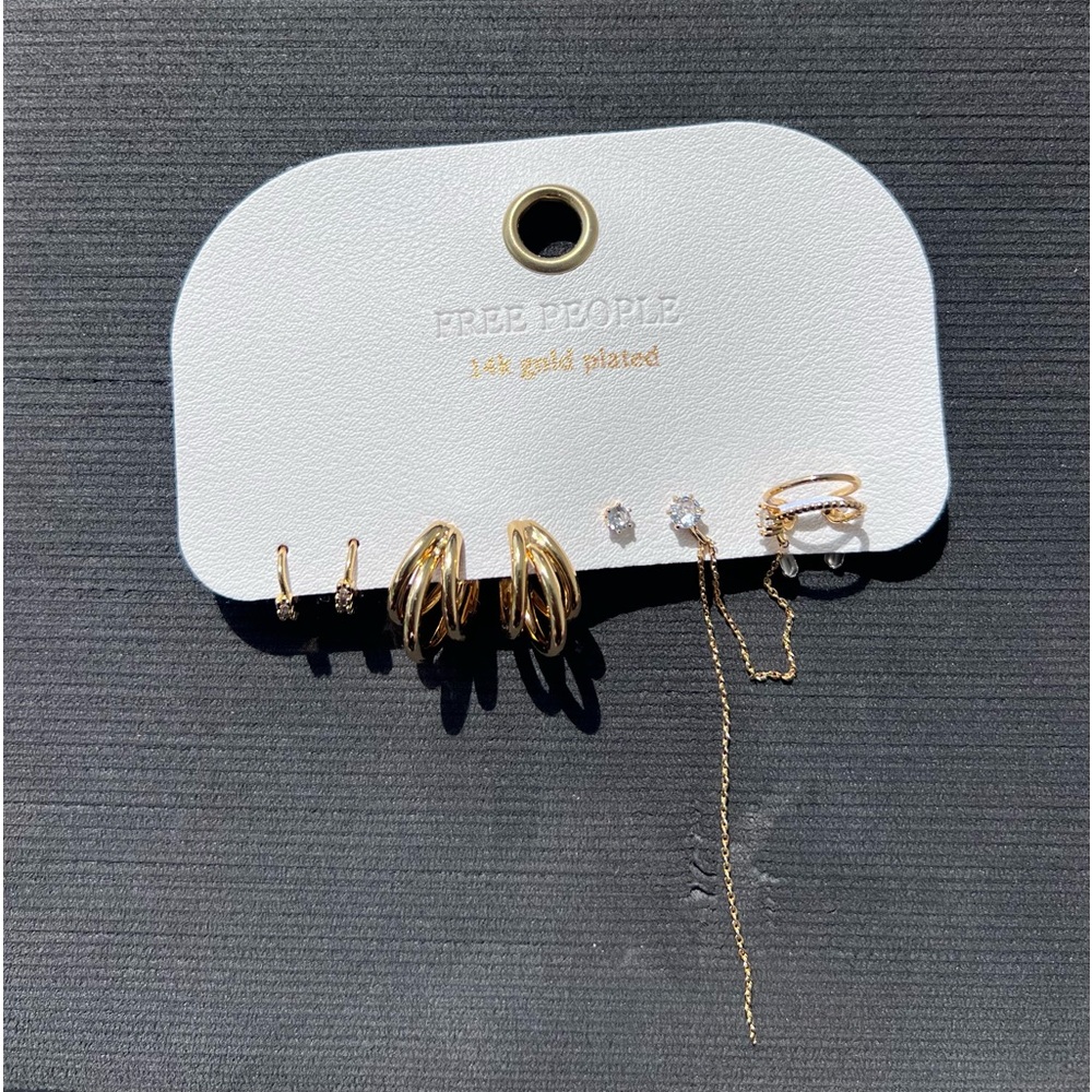 NWT 14k Gold Plated Dripping Earring Set by Free People - Picture 2 of 2